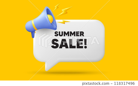 Summer Sale tag. 3d speech bubble banner with megaphone. Special offer price sign. Advertising Discounts symbol. Summer sale chat speech message. 3d offer talk box. Vector Summer Sale tag. 3d speech bubble banner with megaphone. Special offer price sign. Advertising Discounts symbol. Summer sale chat speech message. 3d offer talk box. Vector 118317496
