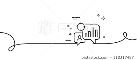 Seo statistics line icon. Continuous one line with curl. Search engine optimization sign. Analytics chart symbol. Seo statistics single outline ribbon. Loop curve pattern. Vector 118317497