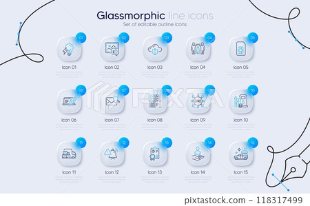 Set of Cloud protection, Like photo and Parking place line icons for web app. Recruitment, Electricity bulb, Dao icons. Sim card, Attention bell, Partnership signs. Fuel price. Vector 118317499