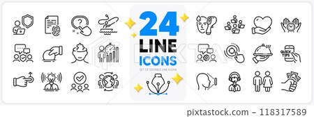 Icons set of Drag drop, Electronic thermometer and Shield line icons pack for app with Safe time, Teamwork, Business statistics thin outline icon. Security agency, Brand. Design with 3d stars. Vector 118317589