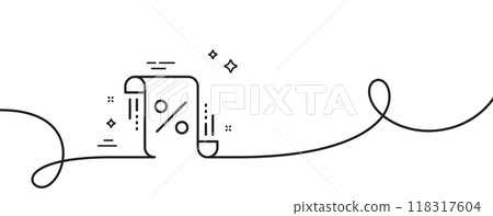 Loan percent line icon. Continuous one line with curl. Discount blueprint sign. Credit percentage symbol. Loan percent single outline ribbon. Loop curve pattern. Vector 118317604