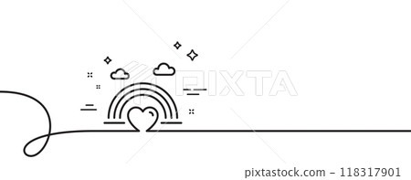 Lgbt line icon. Continuous one line with curl. Pride rainbow with heart sign. Gender diversity symbol. Lgbt single outline ribbon. Loop curve pattern. Vector Lgbt line icon. Continuous one line with curl. Pride rainbow with heart sign. Gender diversity symbol. Lgbt single outline ribbon. Loop curve pattern. Vector 118317901