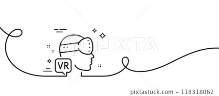 Augmented reality line icon. Continuous one line with curl. VR simulation sign. Gaming headset glasses symbol. Augmented reality single outline ribbon. Loop curve pattern. Vector 118318062