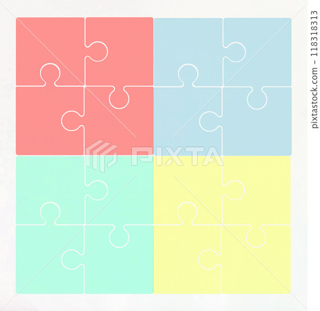 A pattern of four completed puzzles in different colors 118318313