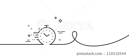 Timer line icon. Continuous one line with curl. Time management sign. Stopwatch symbol. Timer single outline ribbon. Loop curve pattern. Vector 118318544