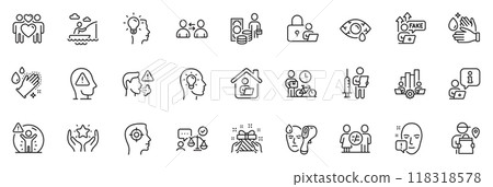 Icons pack as Vaccination announcement, Wash hands and Gift line icons for app include Delivery man, Boat fishing, Conjunctivitis eye outline thin icon web set. Face attention, Lawyer. Vector Icons pack as Vaccination announcement, Wash hands and Gift line icons for app include Delivery man, Boat fishing, Conjunctivitis eye outline thin icon web set. Face attention, Lawyer. Vector 118318578