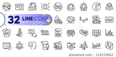 Outline set of Good mood, Technical info and Balance line icons for web with Legal documents, Ethics, Dj controller thin icon. Message, Pickup, Event click pictogram icon. Eye detect. Vector Outline set of Good mood, Technical info and Balance line icons for web with Legal documents, Ethics, Dj controller thin icon. Message, Pickup, Event click pictogram icon. Eye detect. Vector 118318662
