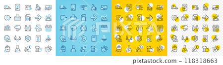 Vector icons set of Equality, Equity and Chemistry lab line icons pack for web with Documentation, Chef, Gas cylinder outline icon. Social responsibility, Confirmed, Realtor pictogram. Vector 118318663