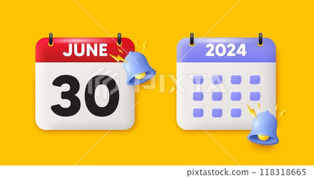 Calendar date 3d icon. 30th day of the month icon. Event schedule date. Meeting appointment time. 30th day of June month. Calendar event reminder date. Vector 118318665