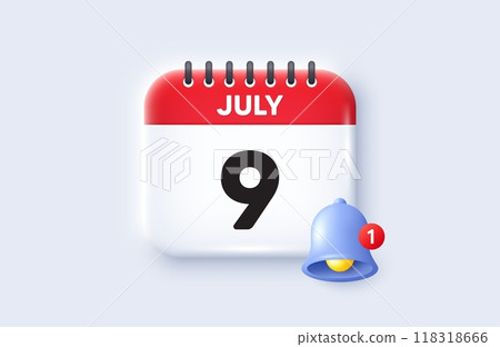 9th day of the month icon. Calendar date 3d icon. Event schedule date. Meeting appointment time. 9th day of July month. Calendar event reminder date. Vector 9th day of the month icon. Calendar date 3d icon. Event schedule date. Meeting appointment time. 9th day of July month. Calendar event reminder date. Vector 118318666