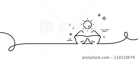 Sunglasses line icon. Continuous one line with curl. Sun eyewear sign. Protection glasses symbol. Sunglasses single outline ribbon. Loop curve pattern. Vector 118318679