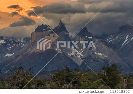 Torres del Paine- los Cuernos at sundown 118318892
