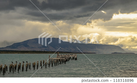 Abandoned wooden pier at Puerto Natales Abandoned wooden pier at Puerto Natales 118318896