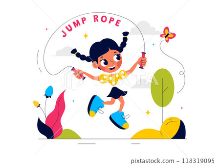 Vector Illustration of Children Playing Jump Rope Wearing Sportswear During Indoor Fitness Sport Activities in a Flat Style Cartoon Background Vector Illustration of Children Playing Jump Rope Wearing Sportswear During Indoor Fitness Sport Activities in a Flat Style Cartoon Background 118319095