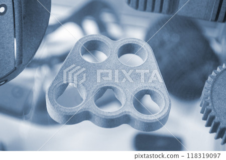 Object printed on a 3D printer from molten plastic powder. Model printed on 3D printer from melted black polyamide powder. New additive 3D printing Multi Jet Fusion MJF technology 118319097