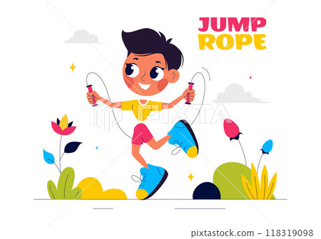 Vector Illustration of Children Playing Jump Rope Wearing Sportswear During Indoor Fitness Sport Activities in a Flat Style Cartoon Background 118319098