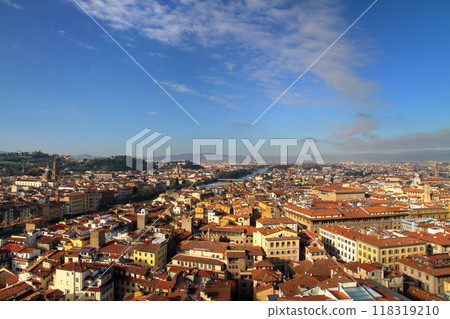 View of the historic center of Florence, Italy, a World Heritage Site, from the Arnolfo Tower of Palazzo Vecchio View of the historic center of Florence, Italy, a World Heritage Site, from the Arnolfo Tower of Palazzo Vecchio 118319210