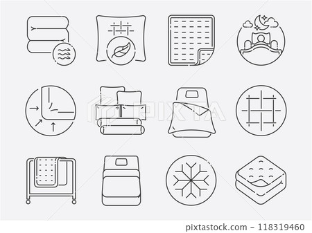 bed sheet and pillow icon set 118319460