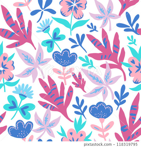 Minimalistic modern abstract floral seamless pattern in pastel colors.  118319795