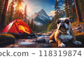 Bulldog playing in the river 118319874