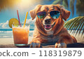 A party dog buying you a drink on the beach 118319879