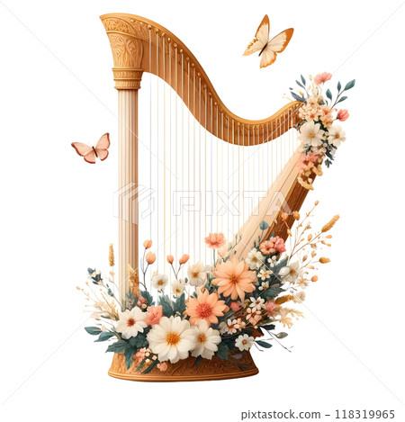 3d harp with flowers  118319965