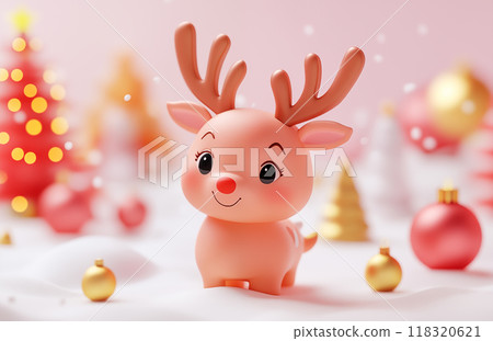 手绘卡通可爱的圣诞节驯鹿插画 118320621