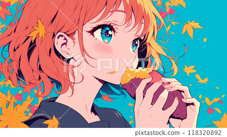 Cute girl eating roasted sweet potato 118320892