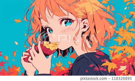 Cute girl eating roasted sweet potato 118320893
