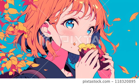 Cute girl eating roasted sweet potato 118320895