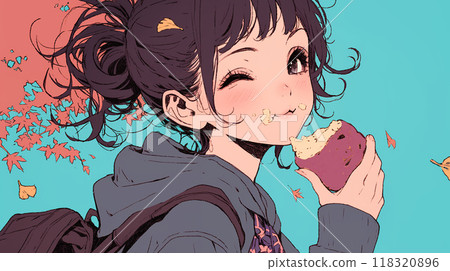 吃烤地瓜的可愛女孩 118320896