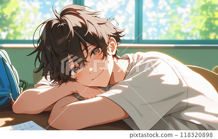 Relaxed anime-style male student Relaxed anime-style male student 118320898