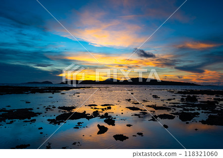 Sunset sky background,Landscape nature beautiful Light Sunset or sunrise over sea, Colorful clouds scenery sky,Amazing clouds and waves in sunset sky nature light cloud background 118321060