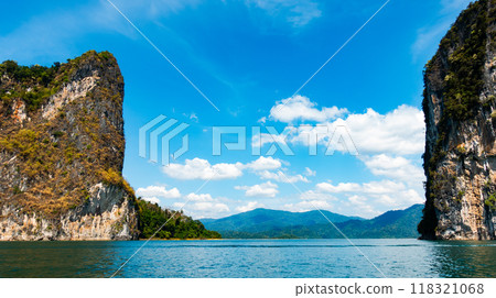Tropical rainforest Mountain peak in Thailand, Beautiful archipelago islands Thailand Scenic mountains in the lake in Khao Sok National Park, Amazing nature landscape 118321068