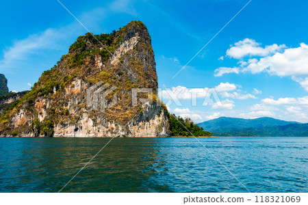 Tropical rainforest Mountain peak in Thailand, Beautiful archipelago islands Thailand Scenic mountains in the lake in Khao Sok National Park, Amazing nature landscape 118321069