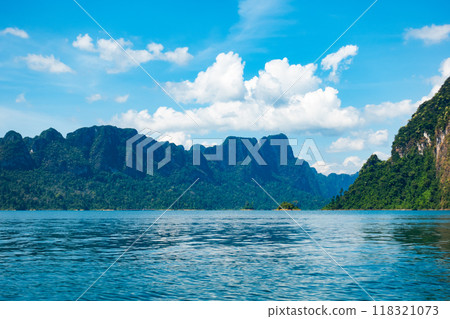 Tropical rainforest Mountain peak in Thailand, Beautiful archipelago islands Thailand Scenic mountains in the lake in Khao Sok National Park, Amazing nature landscape 118321073