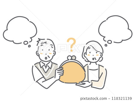 Senior couple thinking about money - simple and stylish line drawing illustration 118321139