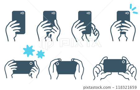 Illustration set for taking pictures with a smartphone Illustration set for taking pictures with a smartphone 118321659