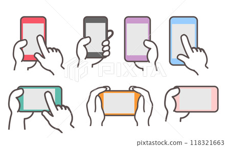 Illustration set of hands operating smartphones Illustration set of hands operating smartphones 118321663