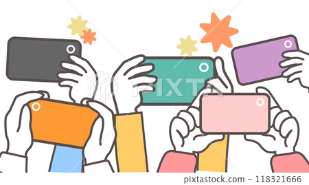 用智慧型手機拍攝人群的插圖 用智慧型手機拍攝人群的插圖 118321666