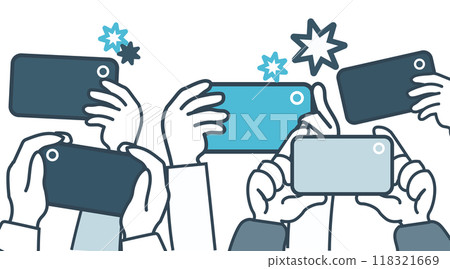 Illustration of a crowd taking pictures with smartphones 118321669