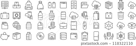Vector monochrome storage line icon set 118322110