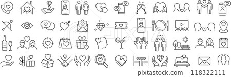 Monochrome lovers line drawing icon set in vector 118322111