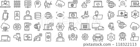 Vector monochrome technology line icon set 118322113
