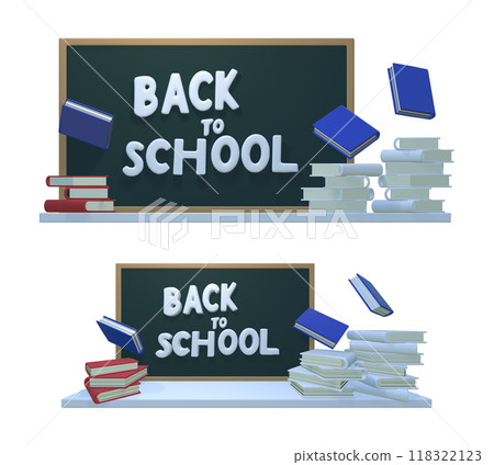 Back to School Banner Layout with Green Board Background, A large old green board stained with chalk in a school classroom, 3d render, Knowledge Day. education, studies, school class 118322123