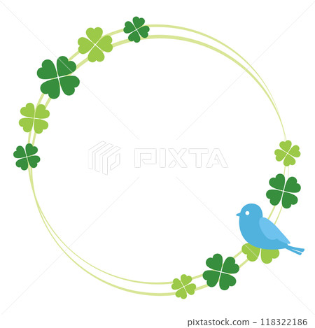 Cute circle frame with lucky four-leaf clover and blue bird Cute circle frame with lucky four-leaf clover and blue bird 118322186