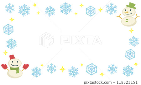 一個簡單的冬季框架,有雪人、雪花和火花(水平寬) 一個簡單的冬季框架,有雪人、雪花和火花(水平寬) 118323151