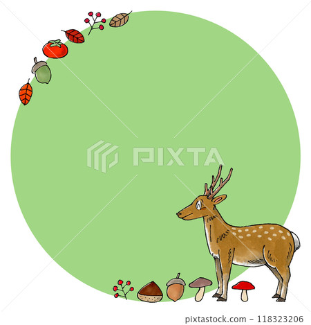 鹿和秋季植物複製空間（綠色） 118323206
