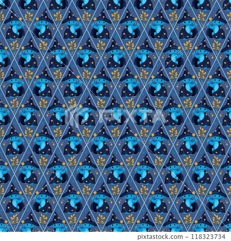seamless autumn pattern with a dragon and twigs, mushrooms for Halloween 118323734