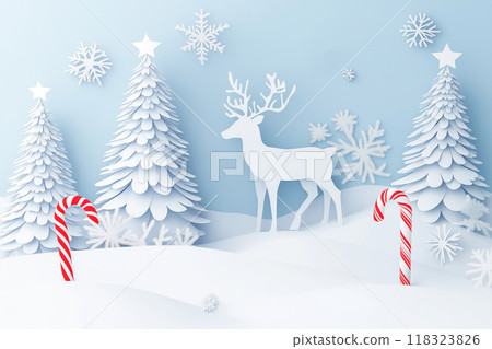 Paper craft with reindeer and winter scenery 118323826